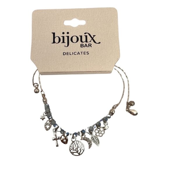 BIJOUX BAR Delicates Silver Tone Beaded Boho Bracelet Cross Heart 11" Charms NEW - Picture 5 of 5